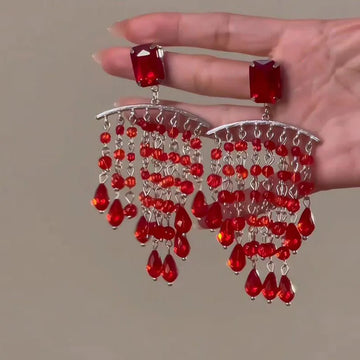 DAIIIBABYYY  -  Exaggerated red crystal tassel earrings